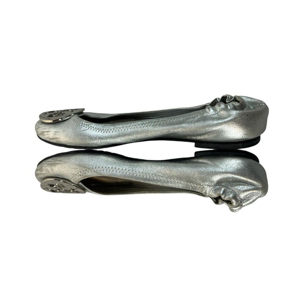 Tory‎ Burch Silver Leambs Leather Reva Ballet Flats sz 6.5 - Picture 4 of 8